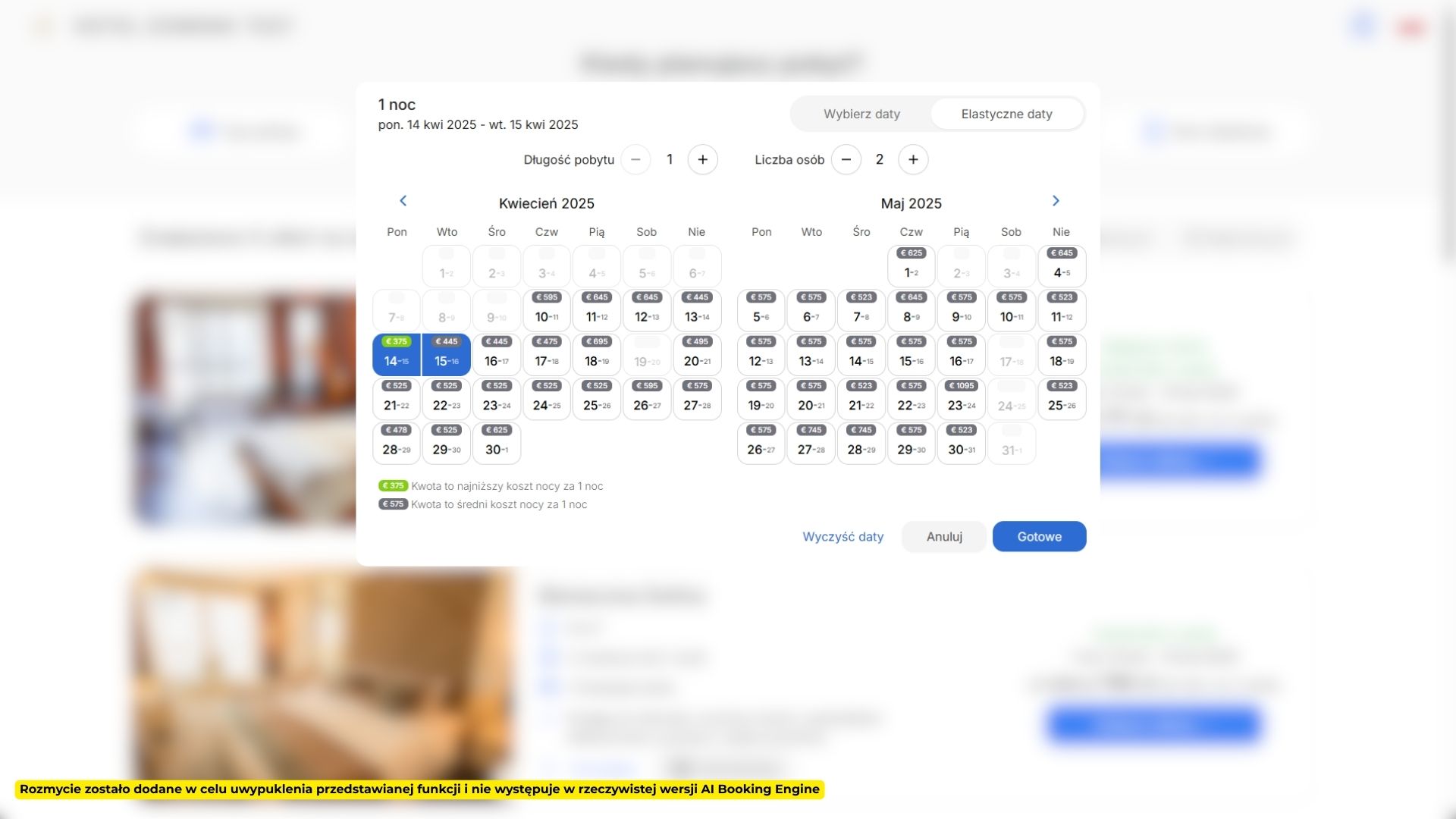Funkcja elastycznych dat ułatwia Klientom znalezienie najbardziej korzystnego dla nich terminu. Możesz ją włączyć jako domyślną opcję w silniku.