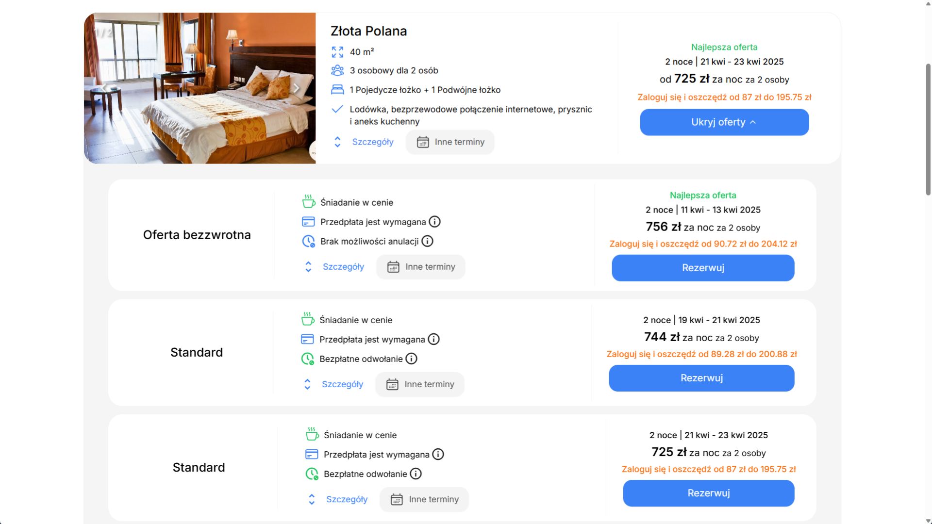 AI Booking Engine w czytelny sposób wyświetla Klientowi najlepsze oferty i wyraźnie wskazuje korzyści.