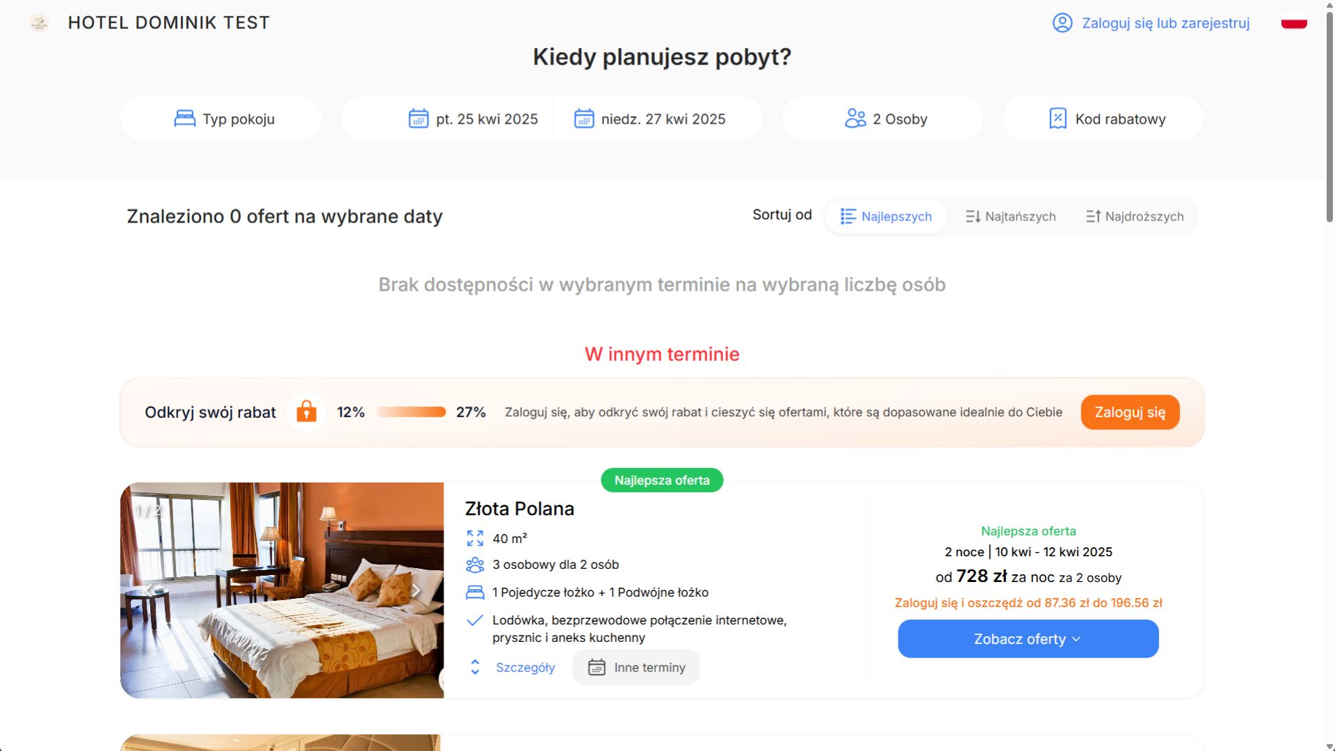 Silnik doskonale radzi sobie także z proponowaniem innych terminów, w przypadku braku dostępności na termin wybrany przez Klienta.