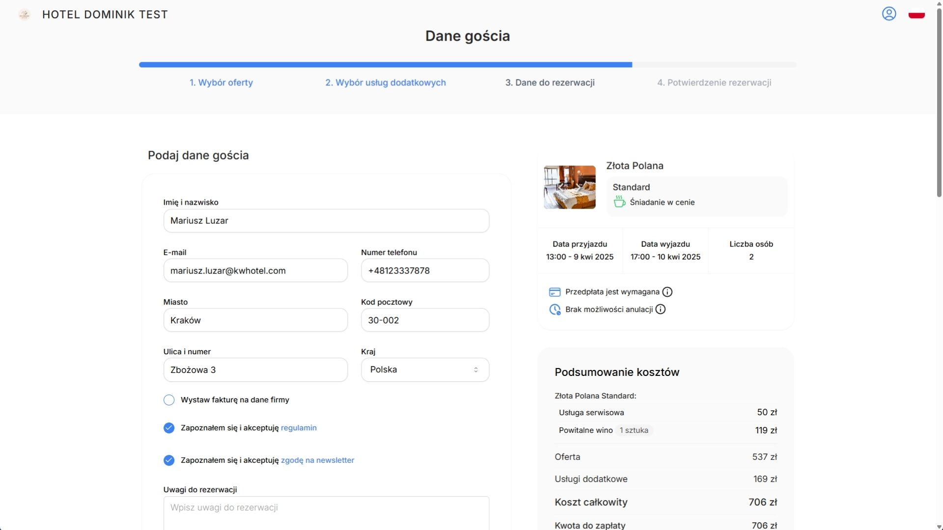 Proces wypełniania danych przez Klienta jest łatwy i przejrzysty. Możesz tworzyć własne zgody marketingowe i regulaminy.